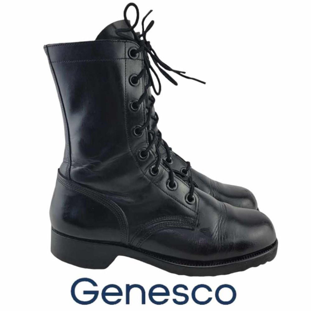 Enesco Black Leather Lace-Up Combat Boots